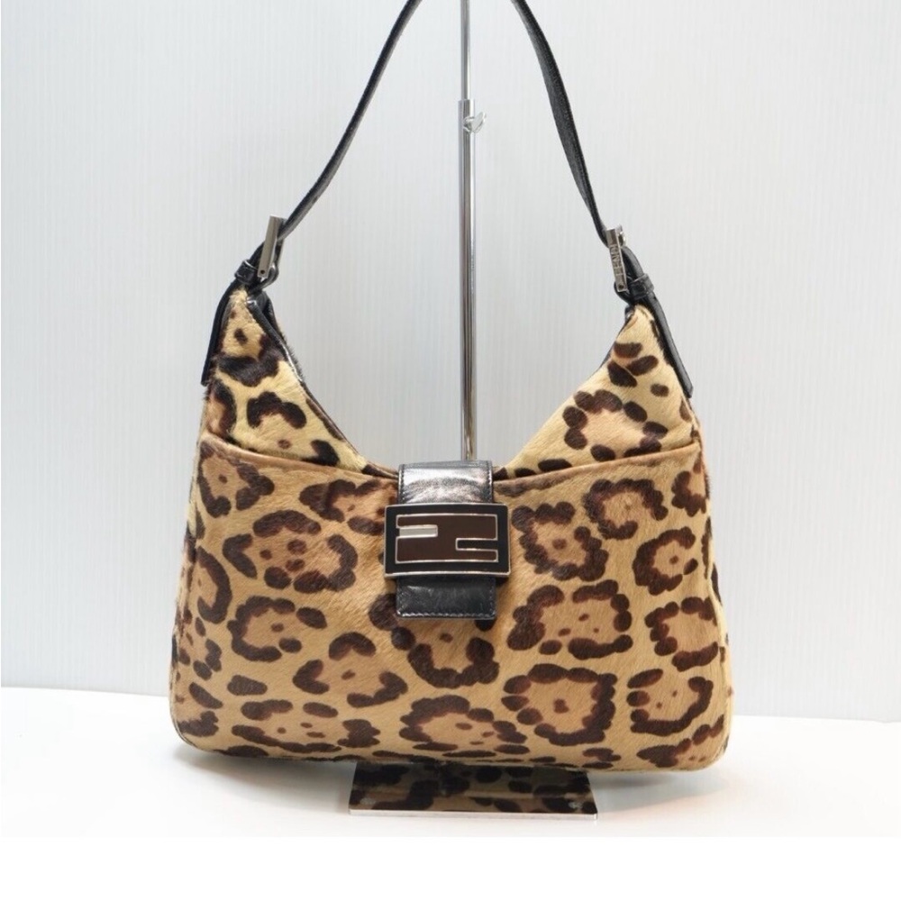 Vintage Fendi Baguette Leopard Print Pony hair Hobo Shoulder Bag